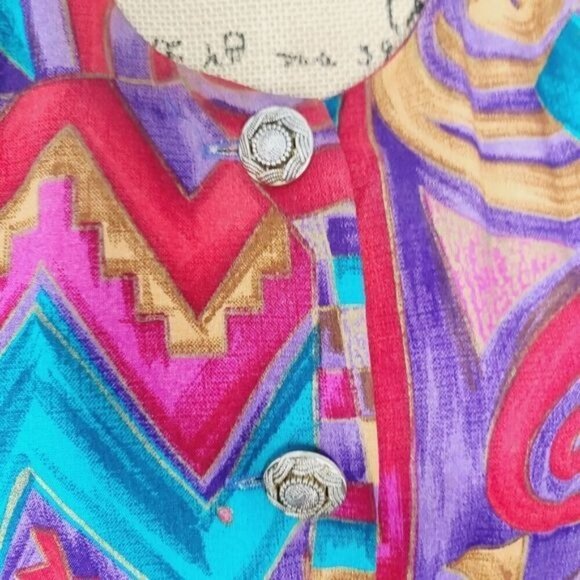 Vintage 90s Colorful Artsy Blazer / Eclectic Funky Neon Pink Red - Picture 5 of 12